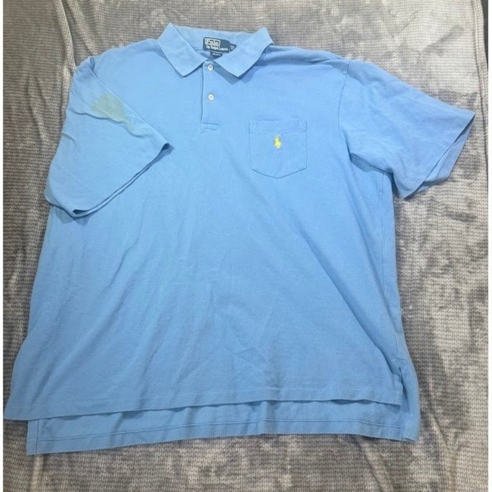 Polo Ralph Lauren Mens XL Light Blue Short Sleeve Pique Polo Shirt Pocket Pony
